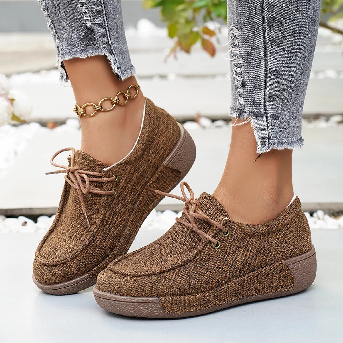 Round Toe  Lace-Up Sneakers