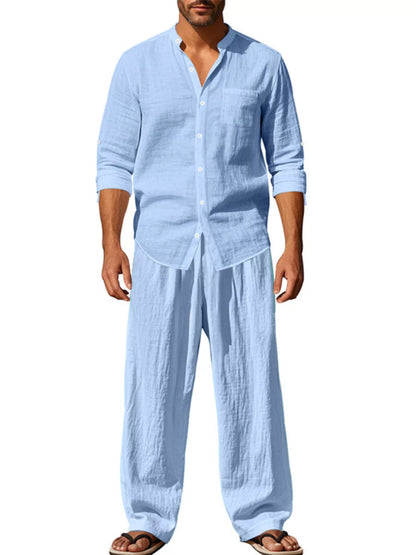 Men's Full Size Button Up Long Sleeve Shirt and Pants Plus Size