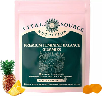 Premium Feminine Balance Gummies - for Women’s Health & Wellness - Immune Support - Vegan, Gluten-Free & Halal - Hawaiian Pineapple - 60 Gummies - 30 Servings