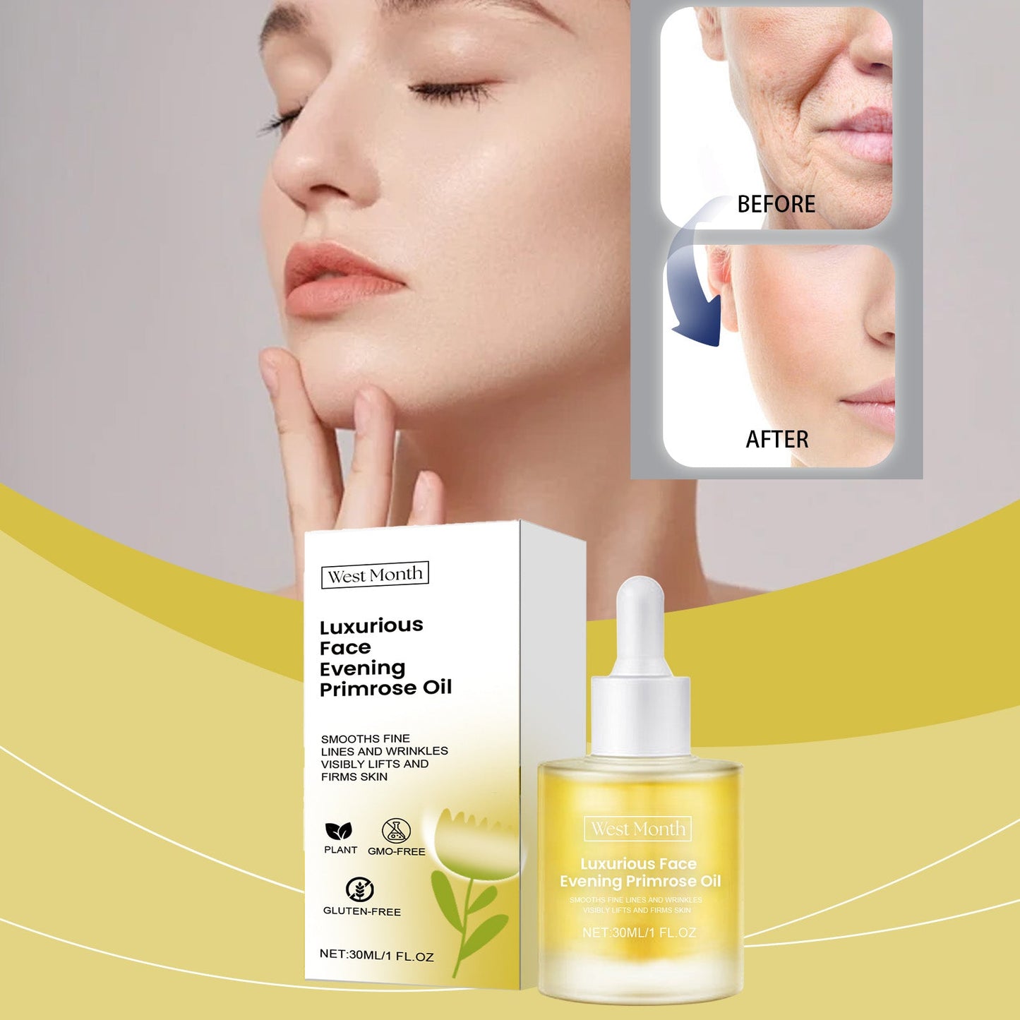 West&Month Primrose Essential Oil, Moisturizing, Anti-Wrinkle, Firming, Light Line, Moisturizing And Nourishing Facial Essence