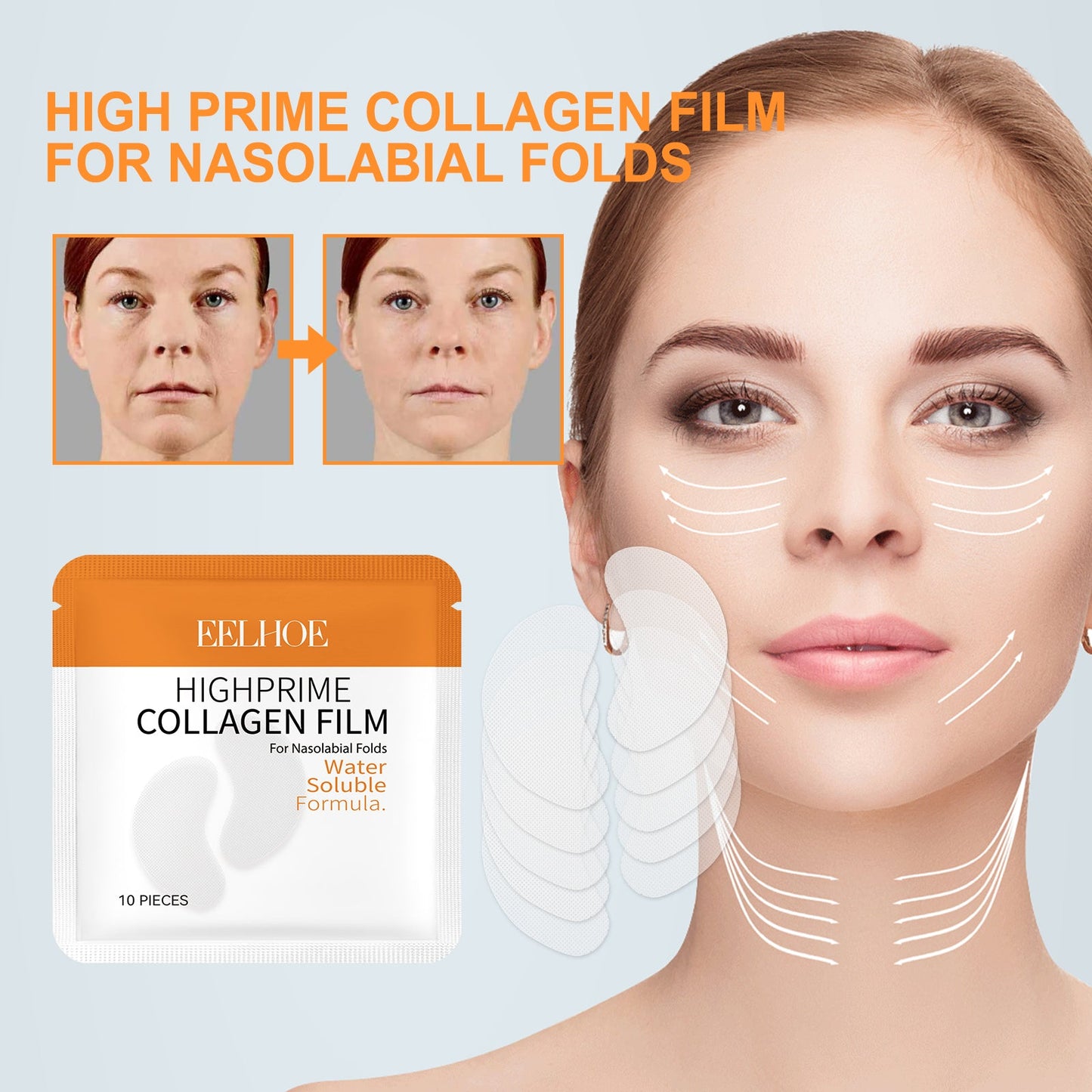 EELHOE High Prime Collagen Film For Nasolabial Folds, Lighten Fine Lines By Moisturizing Lines And Firming Skin