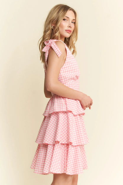 Jade By Jane Full Size Gingham Tiered Mini Dress Plus Size