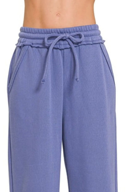 Zenana Fleece Exposed Seam Wide Leg Sweatpants