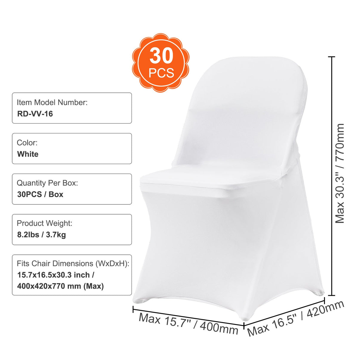 VEVOR White Stretch Spandex Chair Covers - 30 PCS, Folding Kitchen Chairs Cover, Universal Washable Slipcovers Protector, Removable Chair Seat Covers, For Wedding Party Dining Room Banquet Event