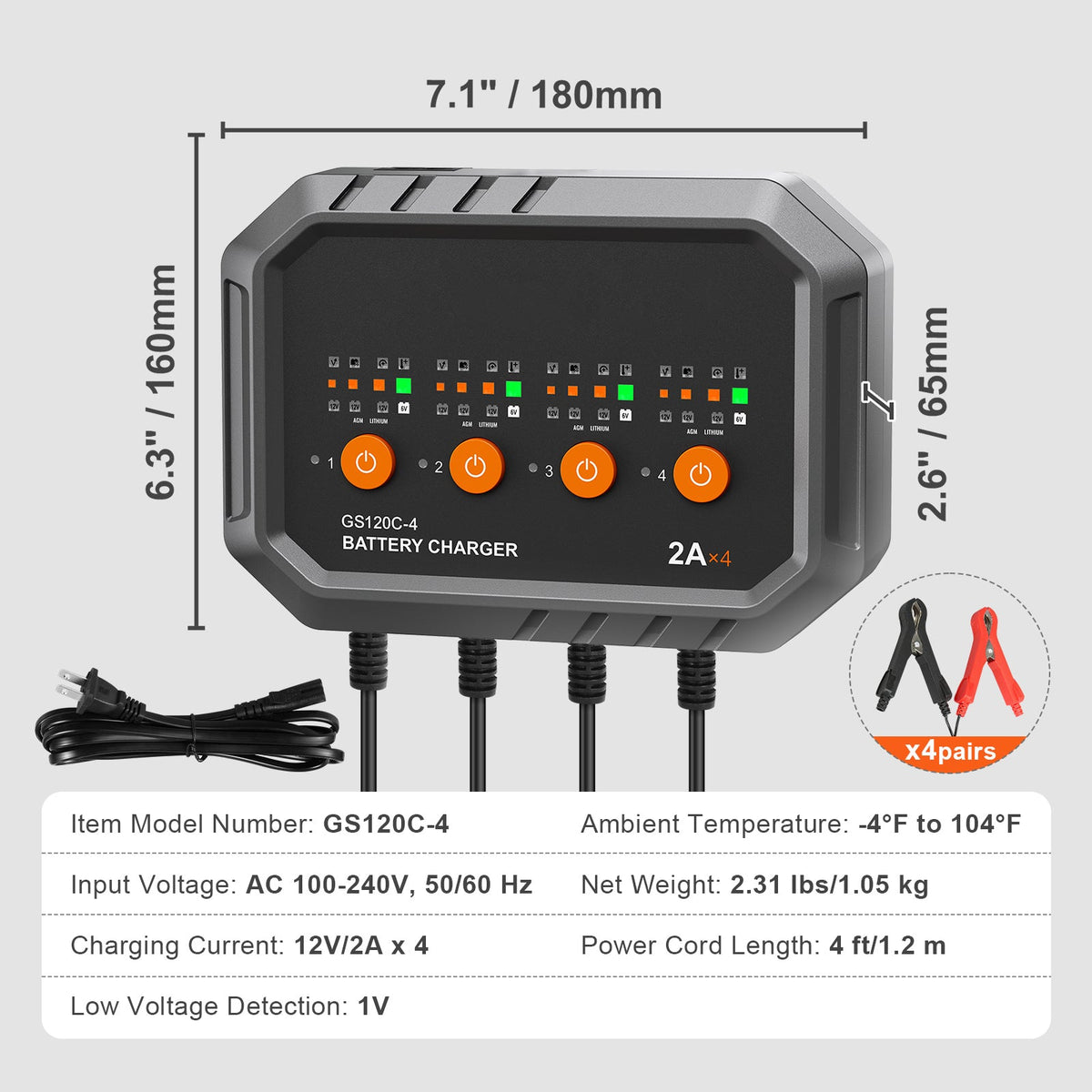 VEVOR Smart Battery Charger, 8-Amp, LiFePO4 Lead-Acid Car Battery Charger, Fully-Automatic Charger Maintainer Desulfator For Boat Motorcycle Lawn Mower Golf Cart Marine Deep Cycle