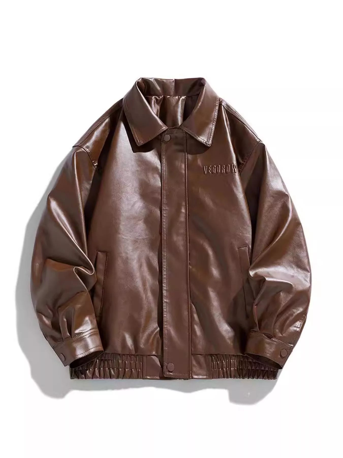 Men's Plus Size Collared Neck Leather Jacket