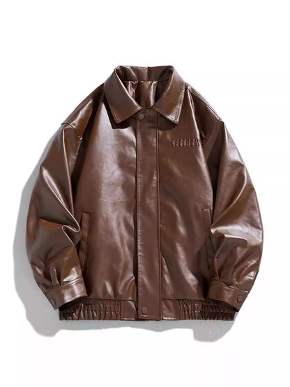 Men's Plus Size Collared Neck Leather Jacket