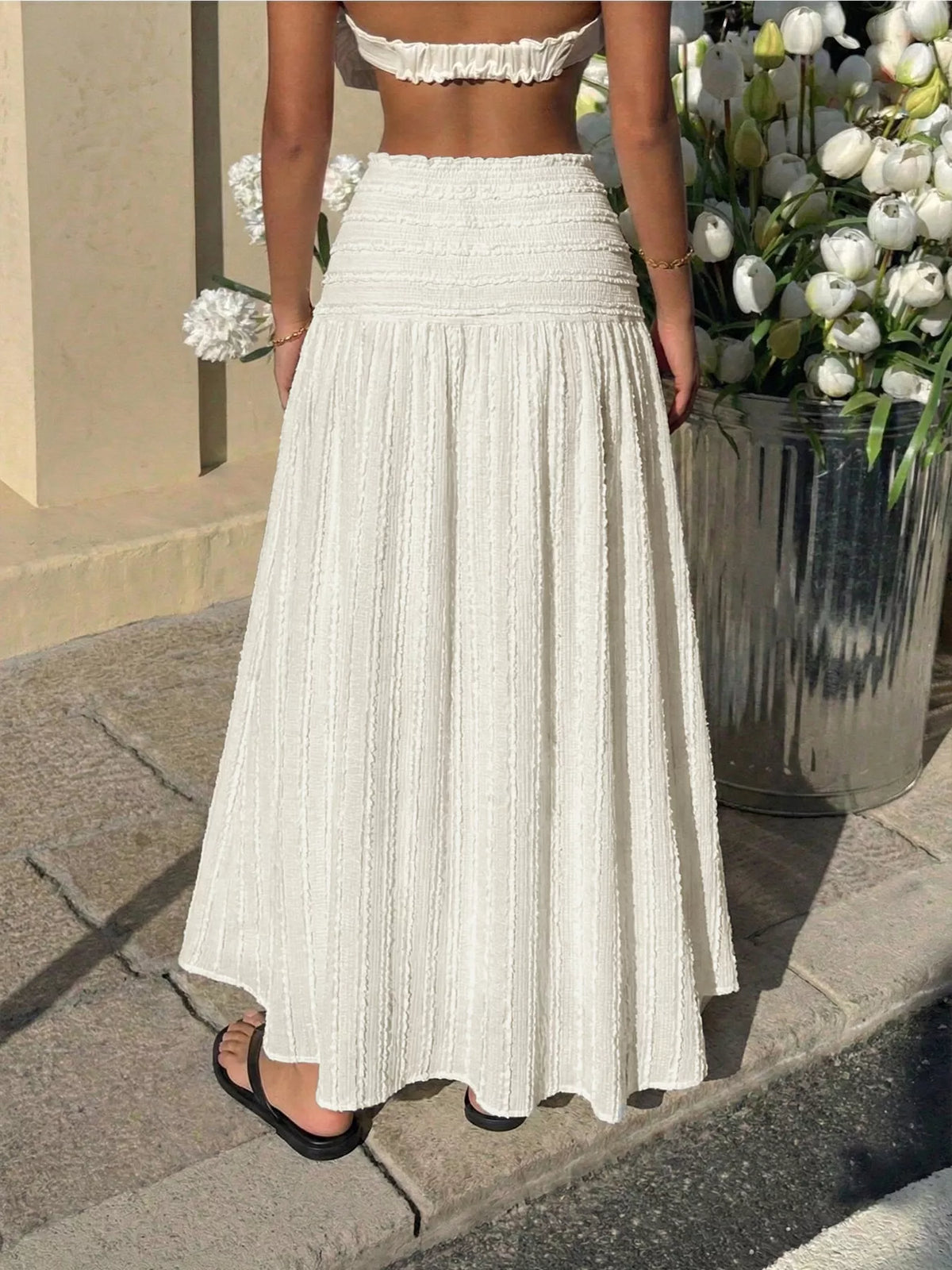 Textured A-Line Midi Skirt