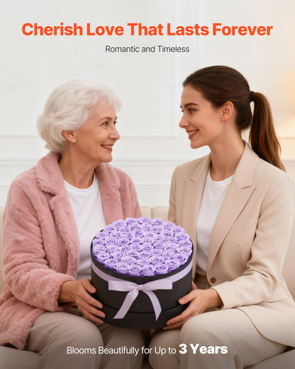 Forever Flowers, 50 Preserved Roses In A Box, Eternal Flowers Immortal Bouquet Birthday Present For Women Her Wife Mothers, Anniversary, Valentine's Day,Christmas, Lavender Purple