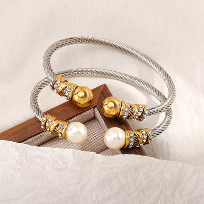 Synthetic Pearl Stainless Steel Bracelet
