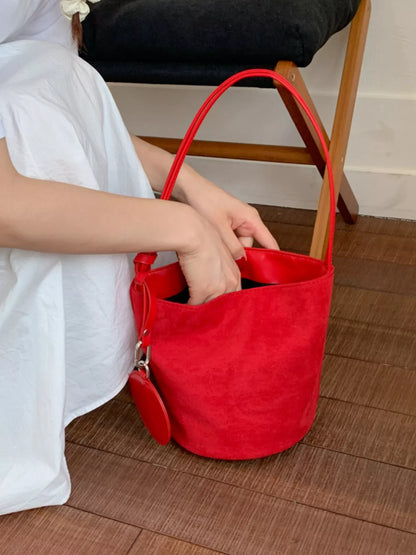 Suede Solid Color Bucket Bag