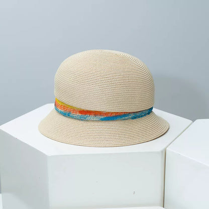 Straw Cloche Hat with Colorful Band