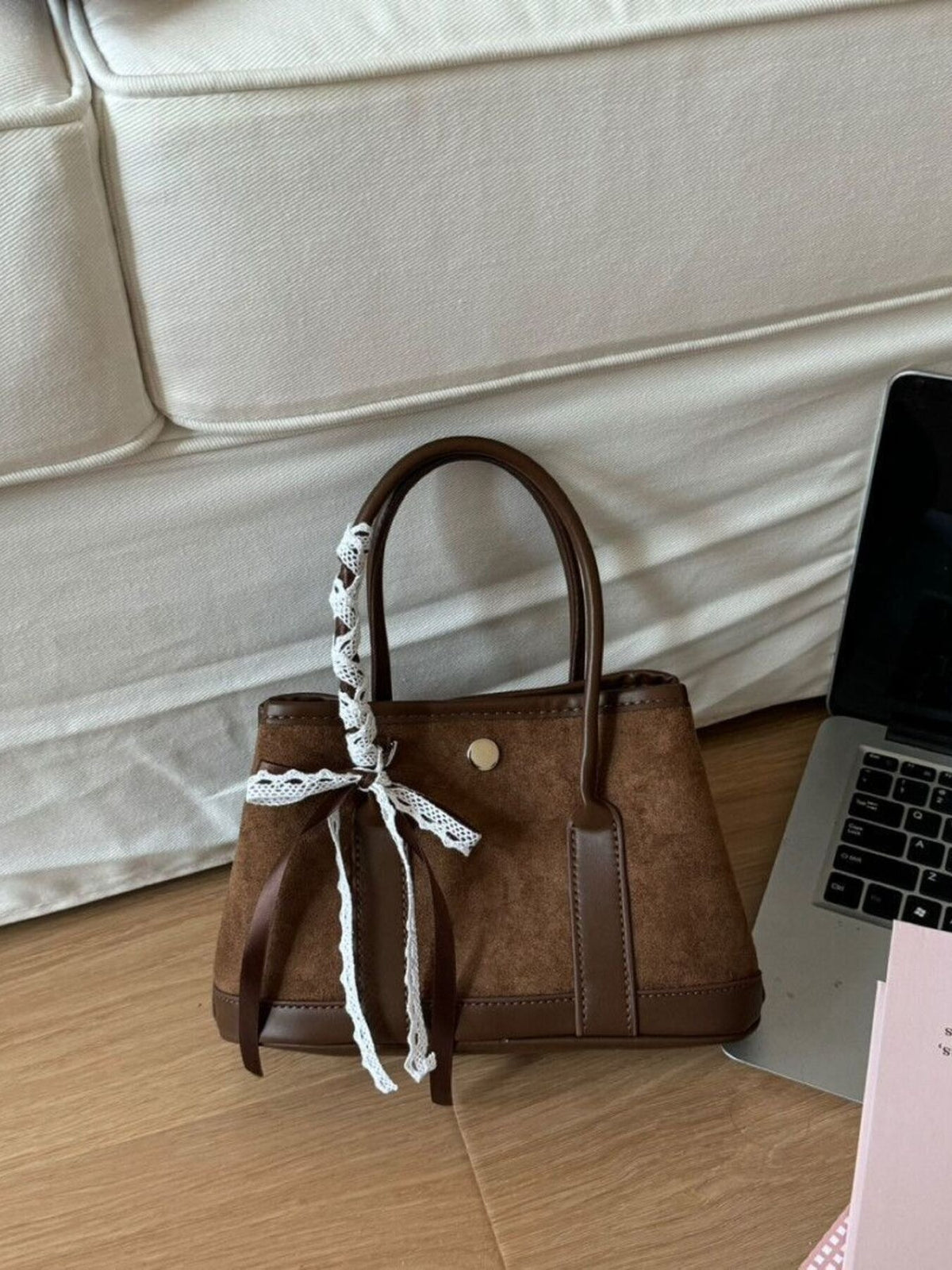 Top Handle Lace-Trimmed Handbag