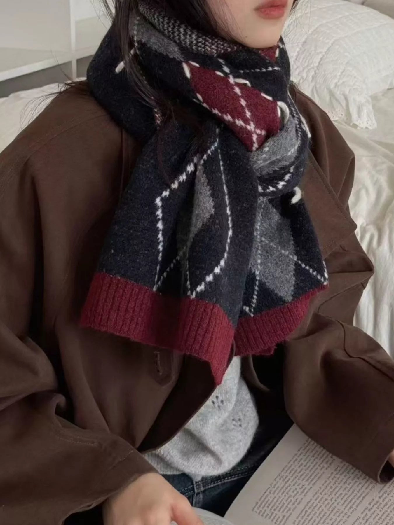Classic Argyle Knitted Winter Scarf