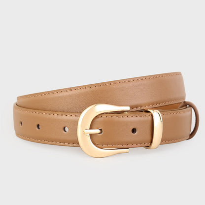 Leather Skinny Belt with Golden Buckle