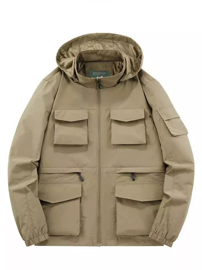 Men's Plus Size Multi-Pocket Hooded Outdoor Jacket