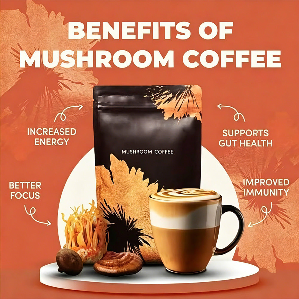 Organic Mushroom Instant Coffee, 6 Adaptogenic Mushrooms Medium Roast, 30 Servings