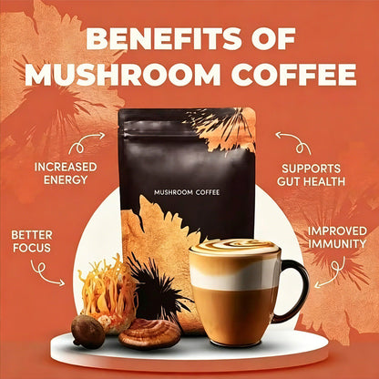 Organic Mushroom Instant Coffee, 6 Adaptogenic Mushrooms Medium Roast, 30 Servings