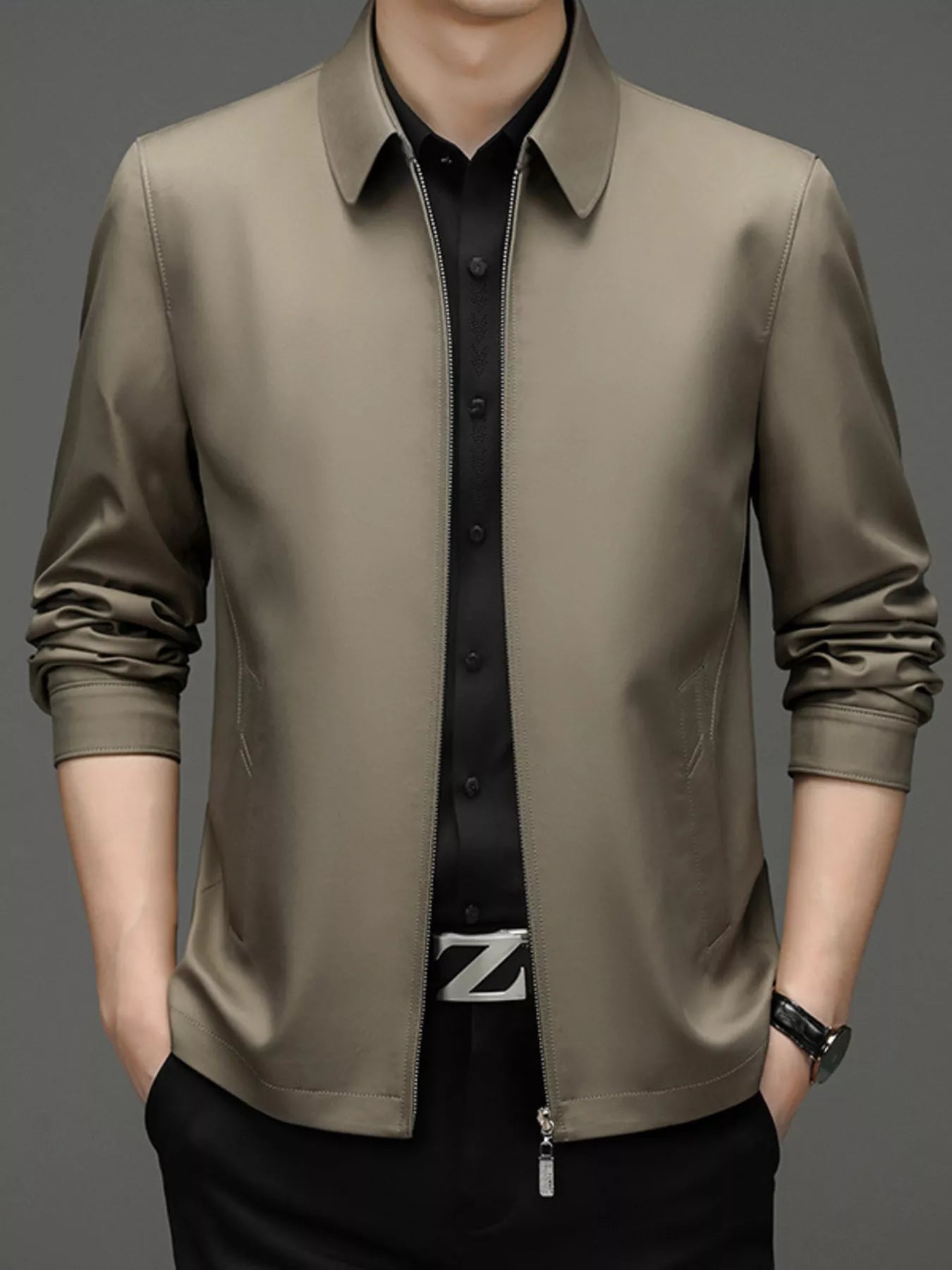 Men's Plus Size Zip Up Long Sleeve Jacket