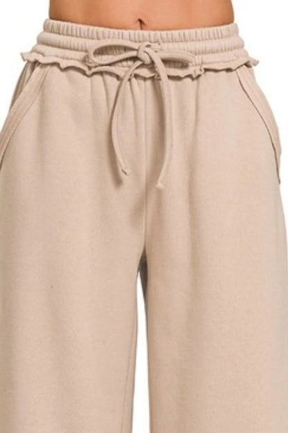 Zenana Fleece Exposed Seam Wide Leg Sweatpants