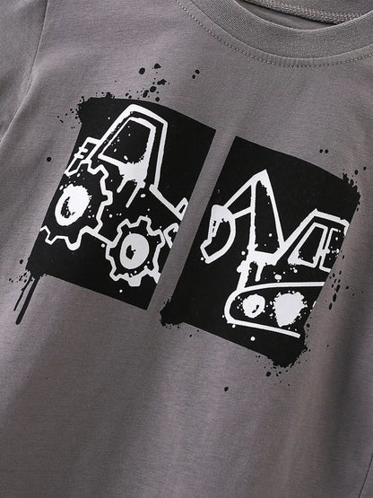 Children's Cartoon Vehicle Graphic Crew Neck Kids T-Shirt
