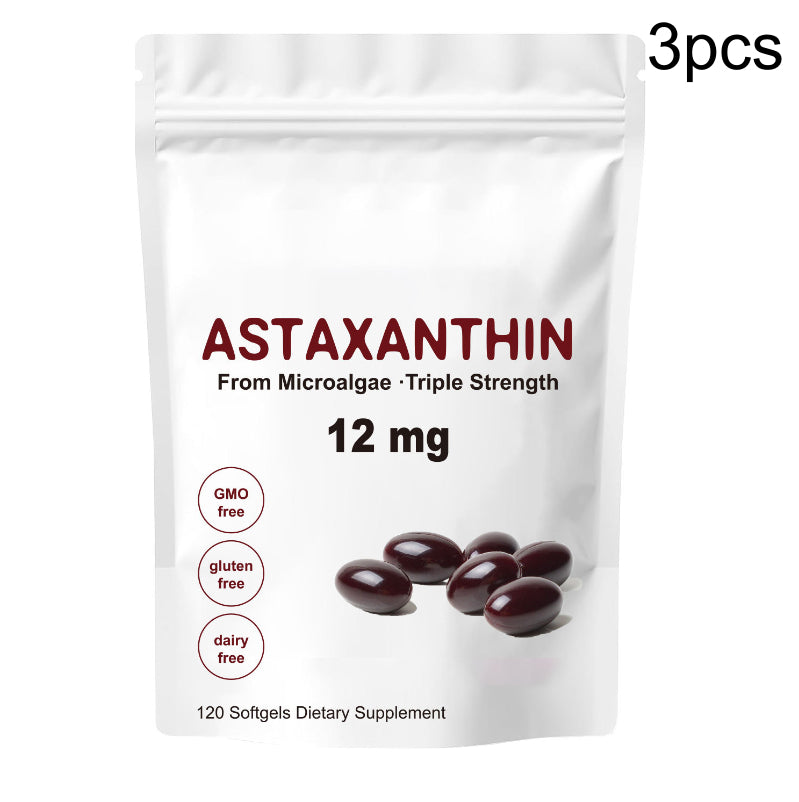 Astaxanthin 12mg Softgels - Triple Strength, From Microalgae, Antioxidant Support, Non-GMO, Gluten-Free & Dairy-Free, 120 Softgels