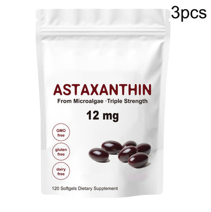 Astaxanthin 12mg Softgels - Triple Strength, From Microalgae, Antioxidant Support, Non-GMO, Gluten-Free & Dairy-Free, 120 Softgels