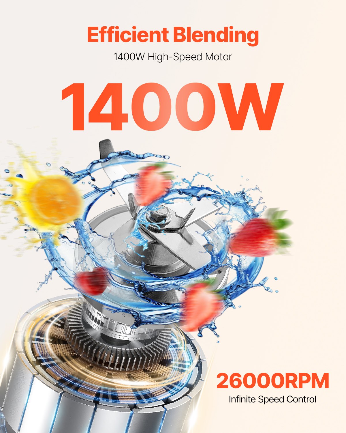 68 Oz 1400W Blender For Smoothies Food Processing Blender For Kitchen