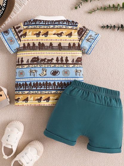 Children's Western Style Tee & Shorts Set