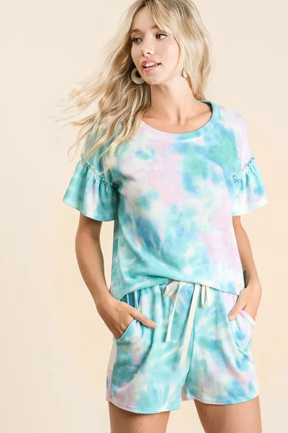 BiBi Tie Dye Print Casual Shorts with Twill