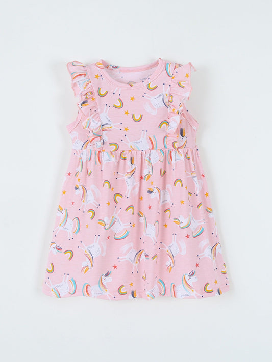 Children's Unicorn Print Ruffle Sleeve Casual Dress