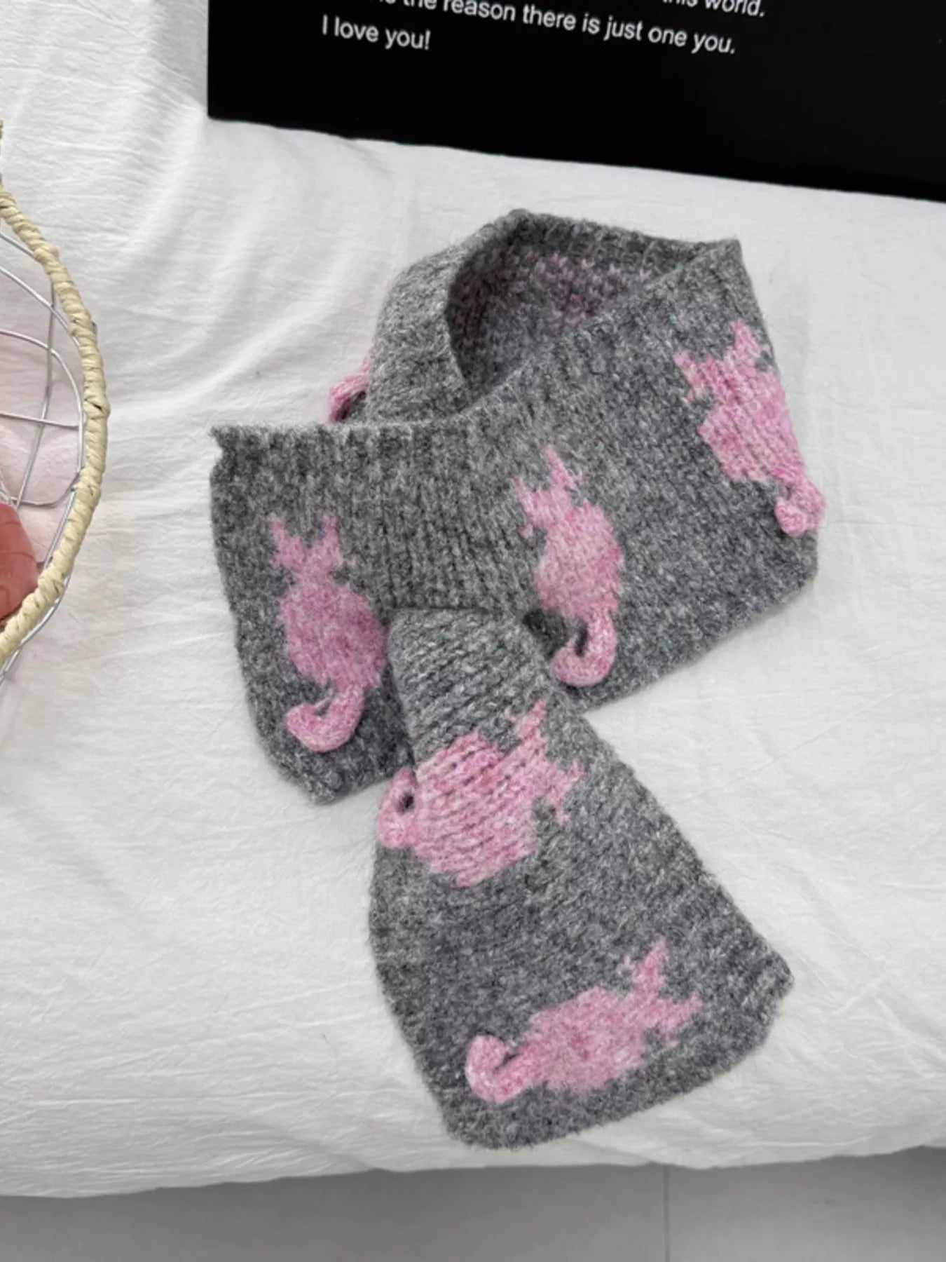 Knitted Contrast Pattern Warm Scarf
