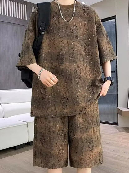 Men's Full Size Round Neck Half Sleeve Top and Shorts Set Plus Size