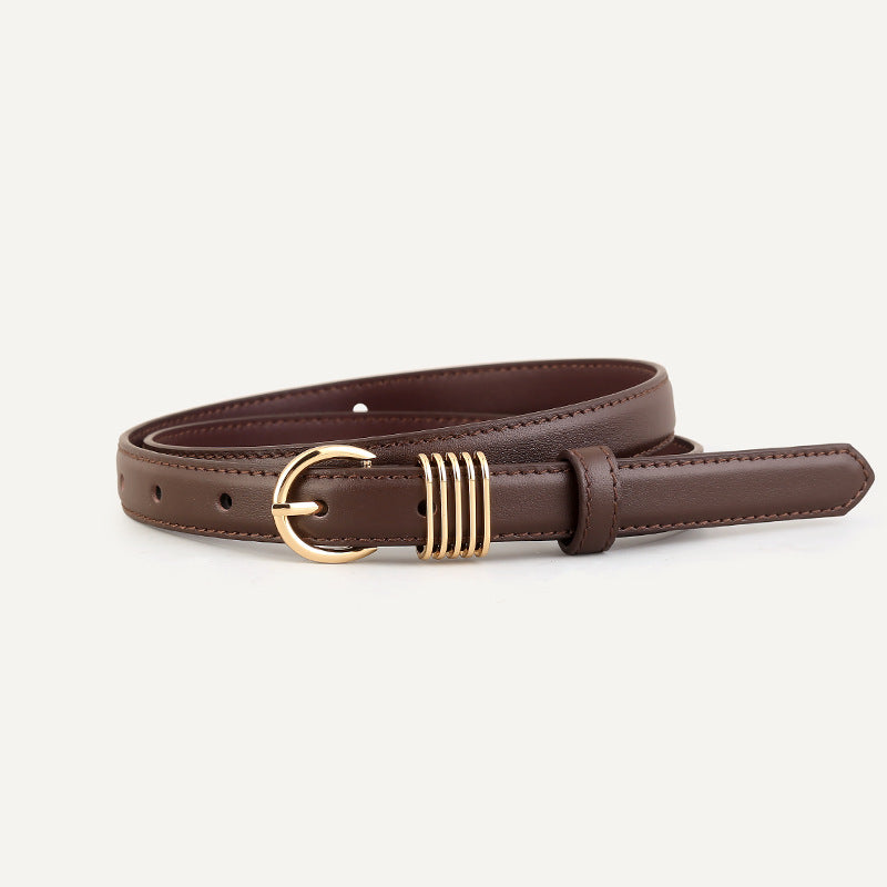 Skinny Leather Belt with Gold Buckle
