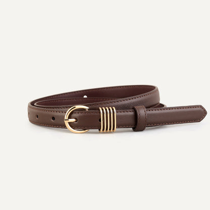 Skinny Leather Belt with Gold Buckle