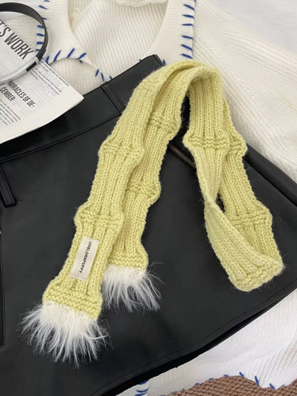 Knitted Plush Trim Scarf