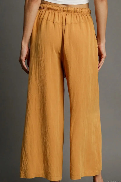 Umgee Full Size Rope Drawstring Wide Leg Pants Plus Size