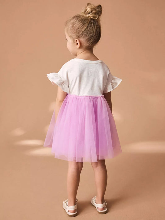 Children's Round Neck Ruffled Tulle Dress