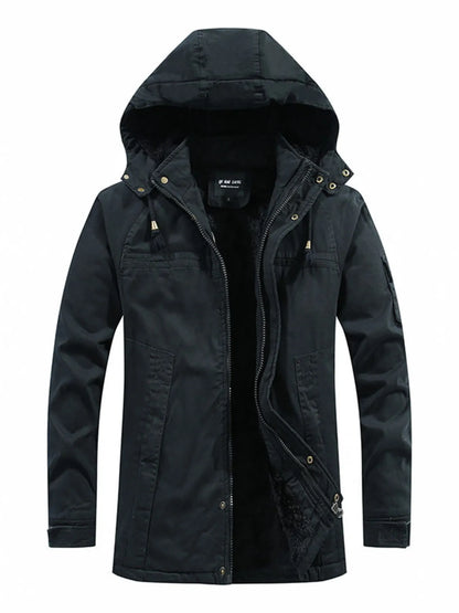 Men's Plus Size Drawstring Zip Up Hooded Jacket