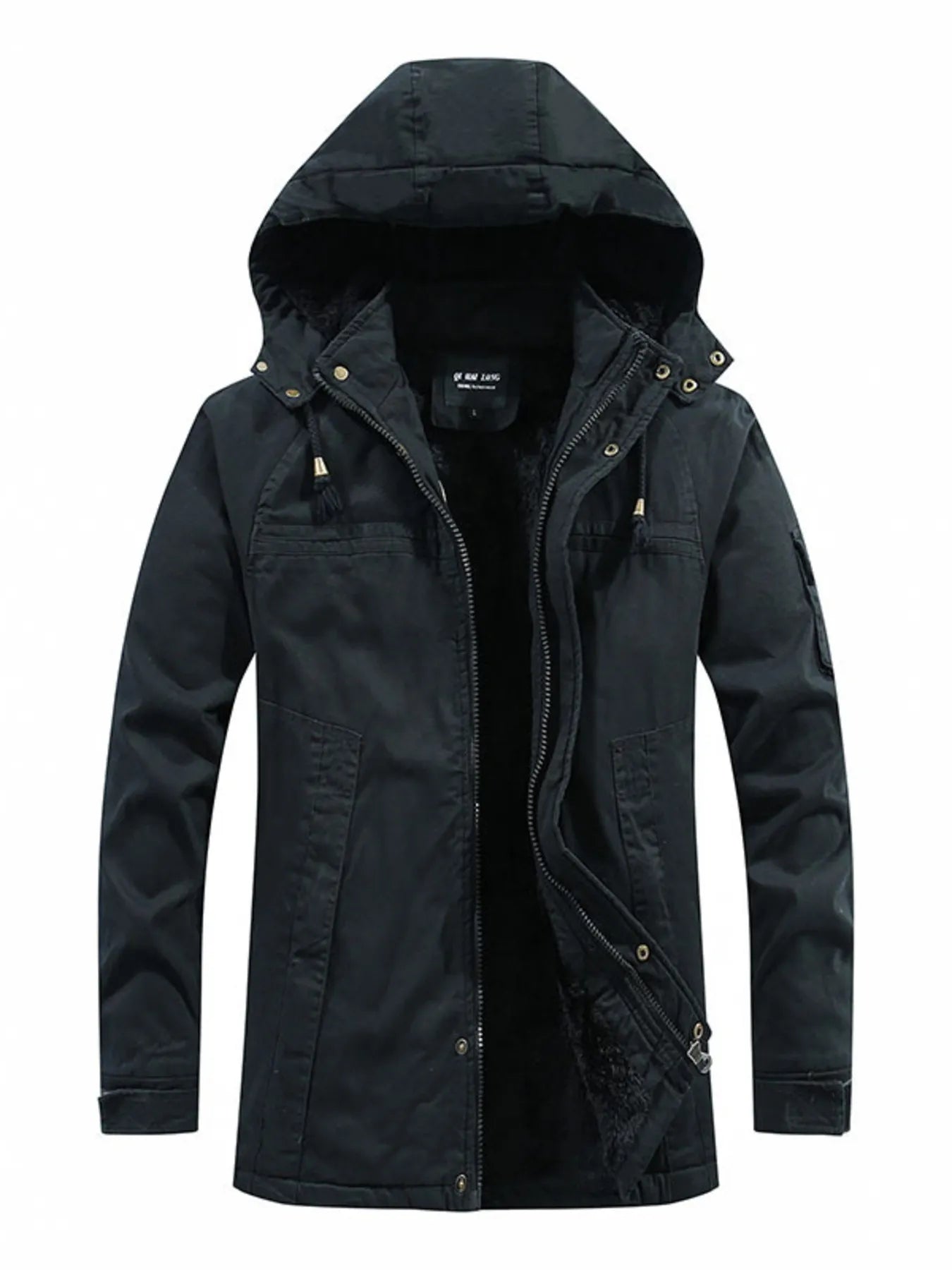 Men's Plus Size Drawstring Zip Up Hooded Jacket