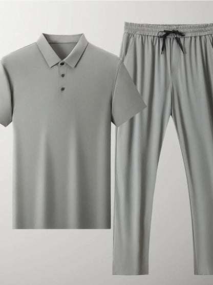 Men's Full Size Button Detail Short Sleeve Polo Plus Size