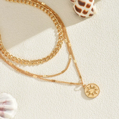 18K Gold-Plated Three Layered Pendant Necklace