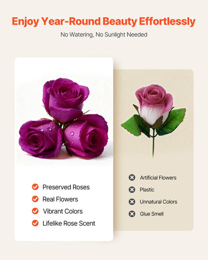 Forever Flowers, 27 Preserved Roses In Heart Shape Box, Eternal Flowers Immortal Bouquet Birthday Present For Women Her Wife Mothers, Anniversary, Valentine's Day,Christmas, Purple