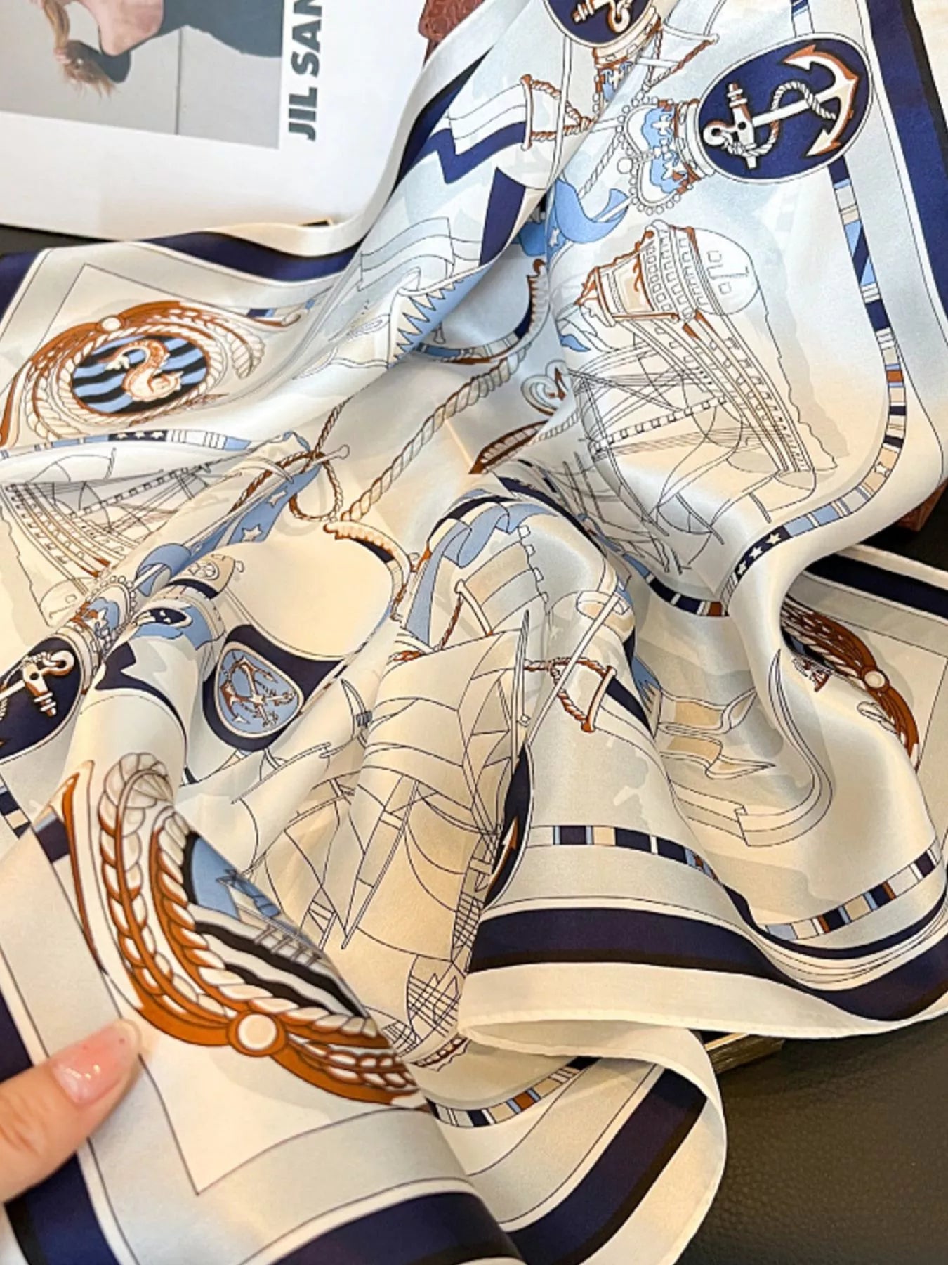 Nautical Print Silk Square Scarf