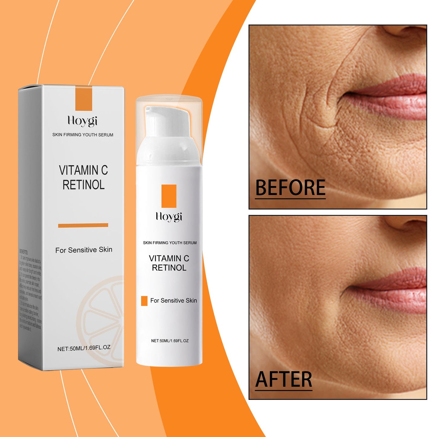 Hoygi Retinol Vitamin C Anti-Wrinkle Serum, Moisturizing Light Line Moisturizing Skin Care Facial Serum