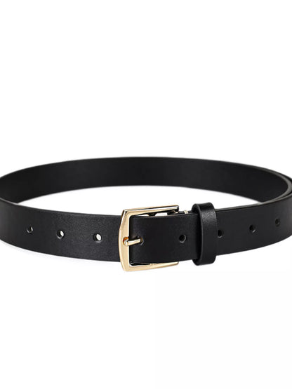 Leather Belt with Golden Buckle
