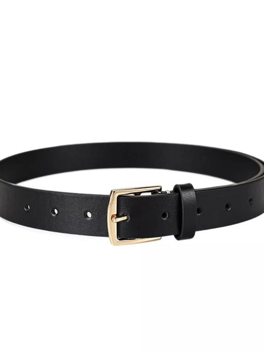 Leather Belt with Golden Buckle