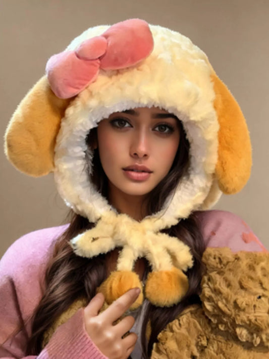 Cute Plush Animal Ear Hat with Bow
