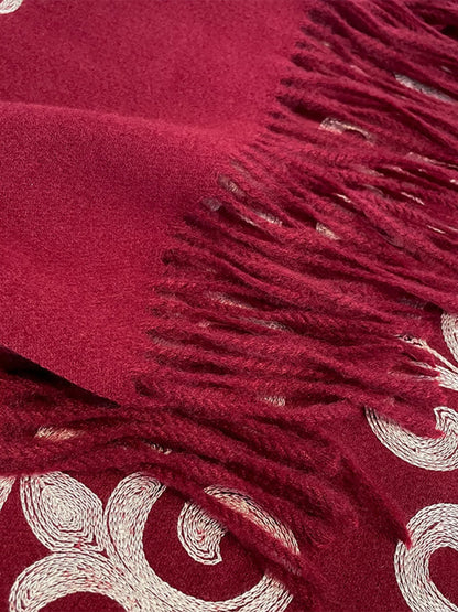 Embroidered Fringe Scarf
