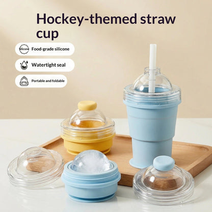 Ice Hockey Straw Cup Creative Sports Drink Bottle Reusable Novelty Tumbler with Straw for Kids and Fans